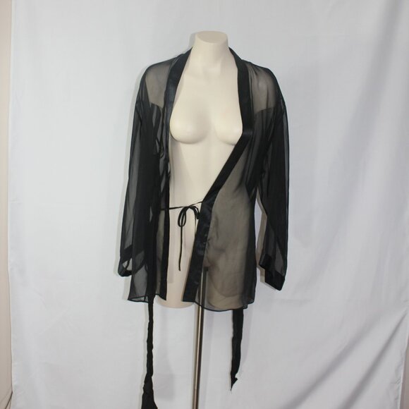 Marilyn Monroe by Warner's Womens  Black Sheet Dragon Embroidered Robe sz Medium - Picture 3 of 9